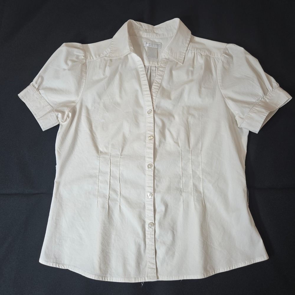 Worthington Women's Classic White 3/4 Button Up Shirt Size 10 w/Loops for Belt
